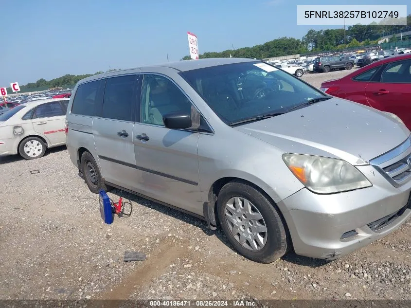 5FNRL38257B102749 2007 Honda Odyssey Lx