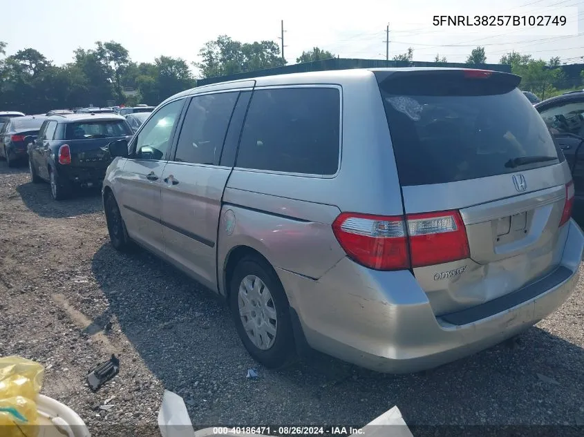 2007 Honda Odyssey Lx VIN: 5FNRL38257B102749 Lot: 40186471