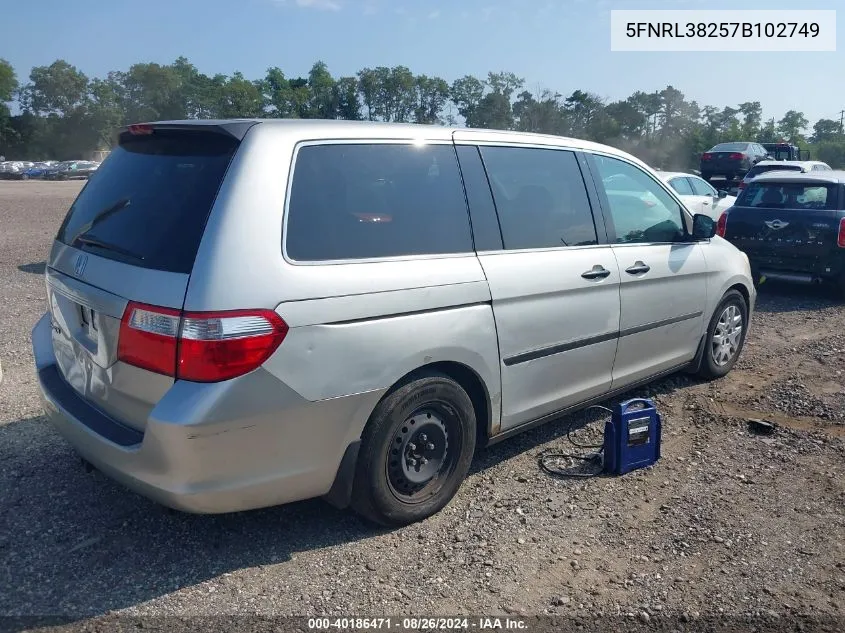 2007 Honda Odyssey Lx VIN: 5FNRL38257B102749 Lot: 40186471