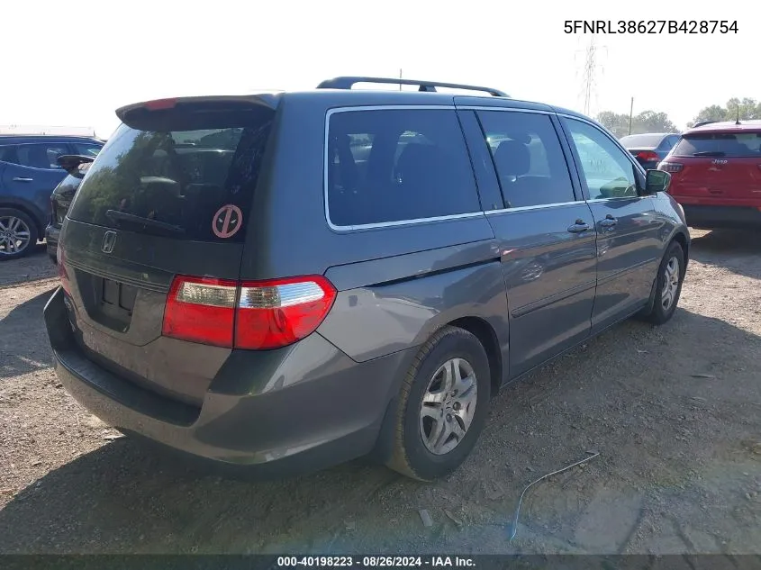 2007 Honda Odyssey Ex-L VIN: 5FNRL38627B428754 Lot: 40198223