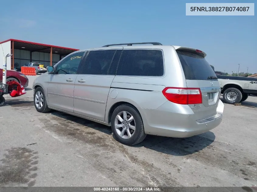 2007 Honda Odyssey Touring VIN: 5FNRL38827B074087 Lot: 40243160