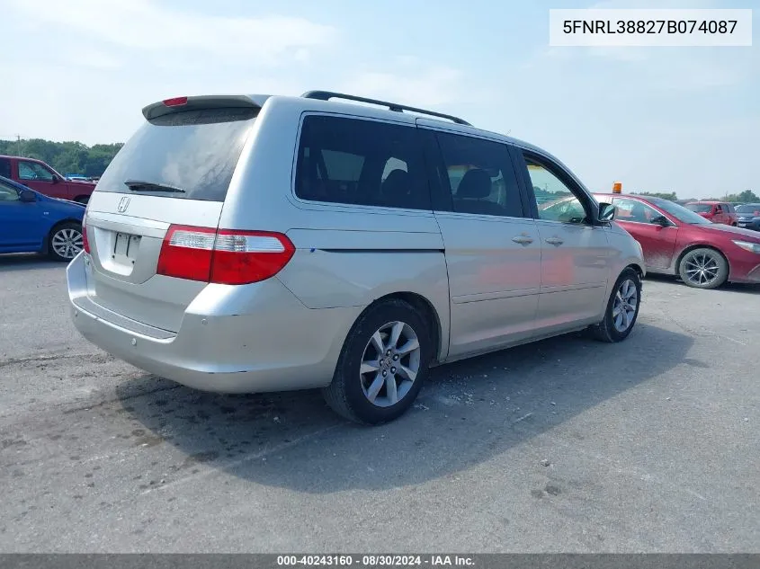 2007 Honda Odyssey Touring VIN: 5FNRL38827B074087 Lot: 40243160