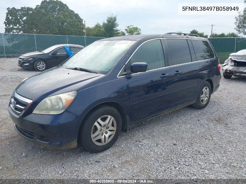 2007 Honda Odyssey Ex VIN: 5FNRL38497B058949 Lot: 40259905