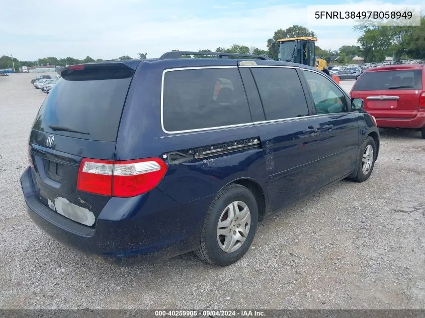 2007 Honda Odyssey Ex VIN: 5FNRL38497B058949 Lot: 40259905