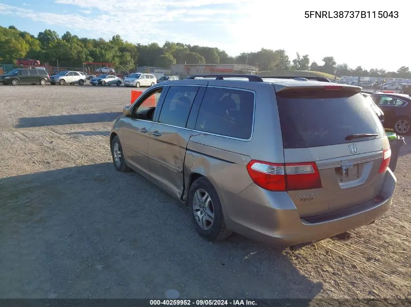 5FNRL38737B115043 2007 Honda Odyssey Ex-L