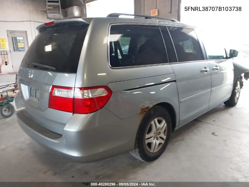 2007 Honda Odyssey Ex-L VIN: 5FNRL38707B103738 Lot: 40280296