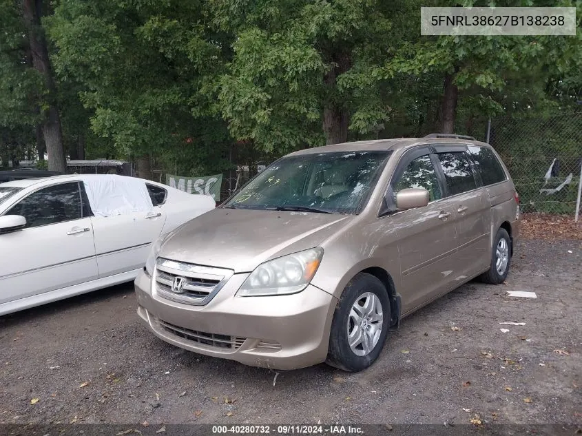 2007 Honda Odyssey Ex-L VIN: 5FNRL38627B138238 Lot: 40280732