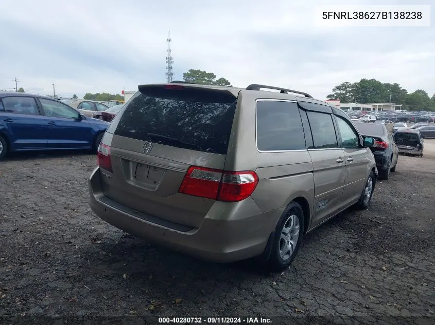 2007 Honda Odyssey Ex-L VIN: 5FNRL38627B138238 Lot: 40280732