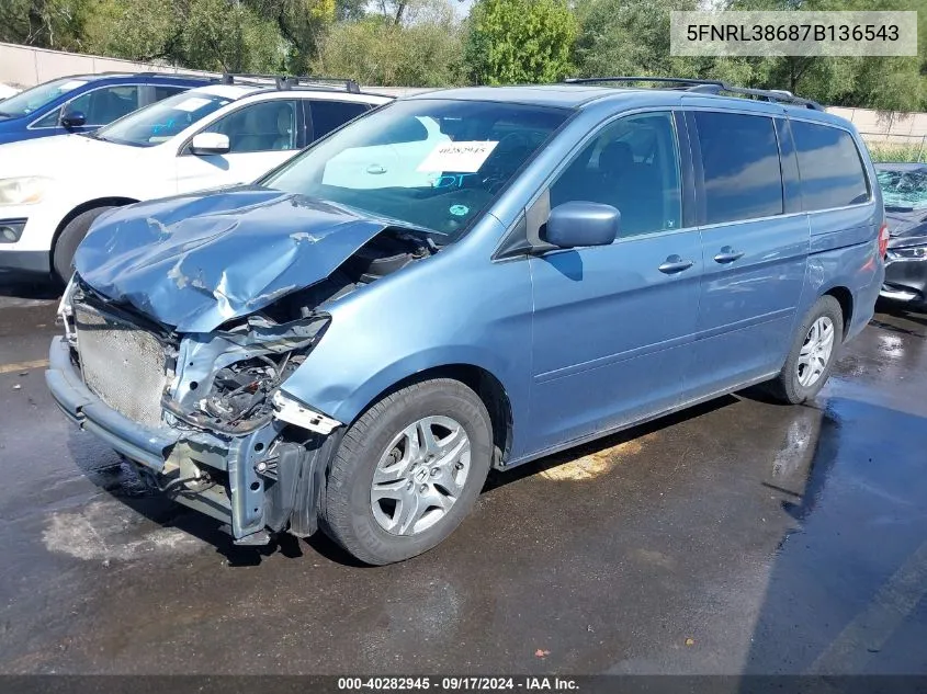 2007 Honda Odyssey Ex-L VIN: 5FNRL38687B136543 Lot: 40282945