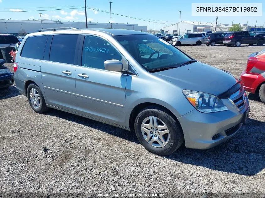 2007 Honda Odyssey Ex VIN: 5FNRL38487B019852 Lot: 40303429