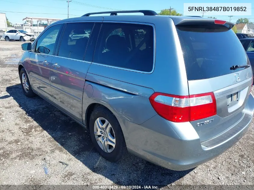 5FNRL38487B019852 2007 Honda Odyssey Ex