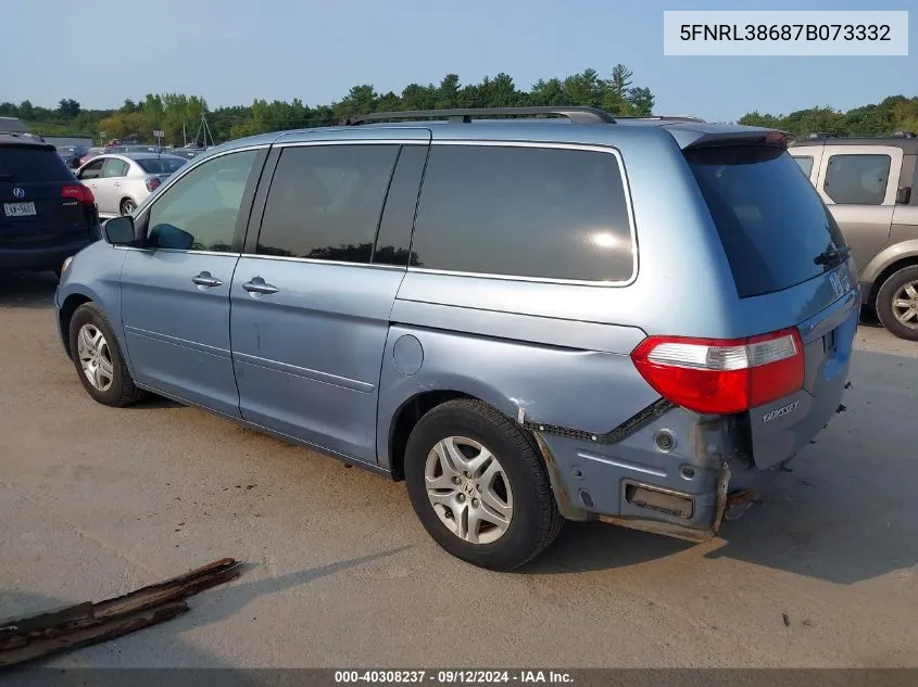 2007 Honda Odyssey Ex-L VIN: 5FNRL38687B073332 Lot: 40308237