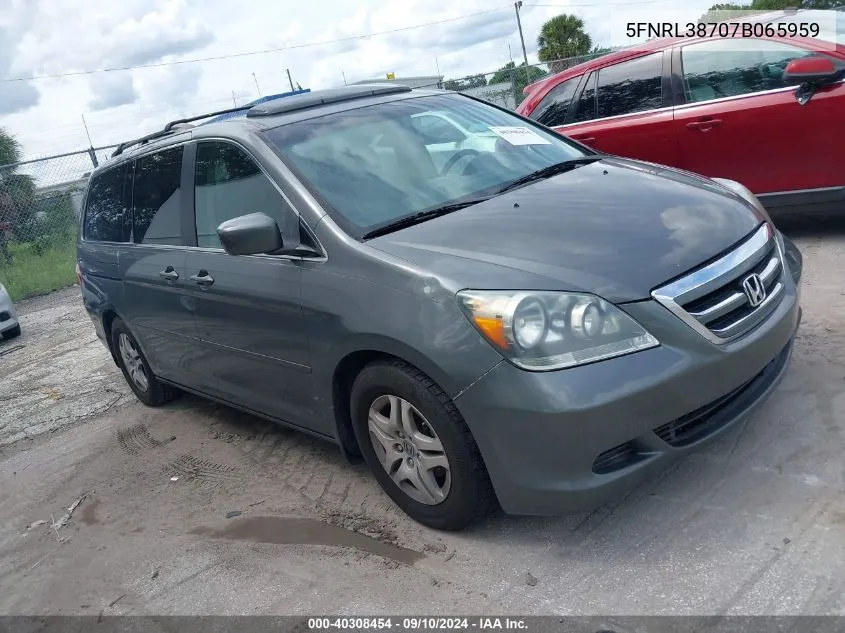 2007 Honda Odyssey Ex-L VIN: 5FNRL38707B065959 Lot: 40308454