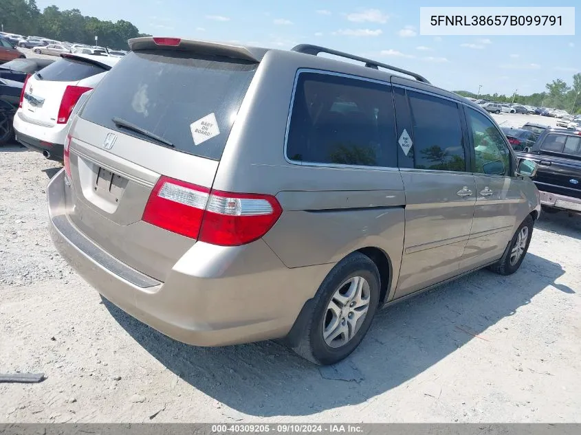 2007 Honda Odyssey Ex-L VIN: 5FNRL38657B099791 Lot: 40309205