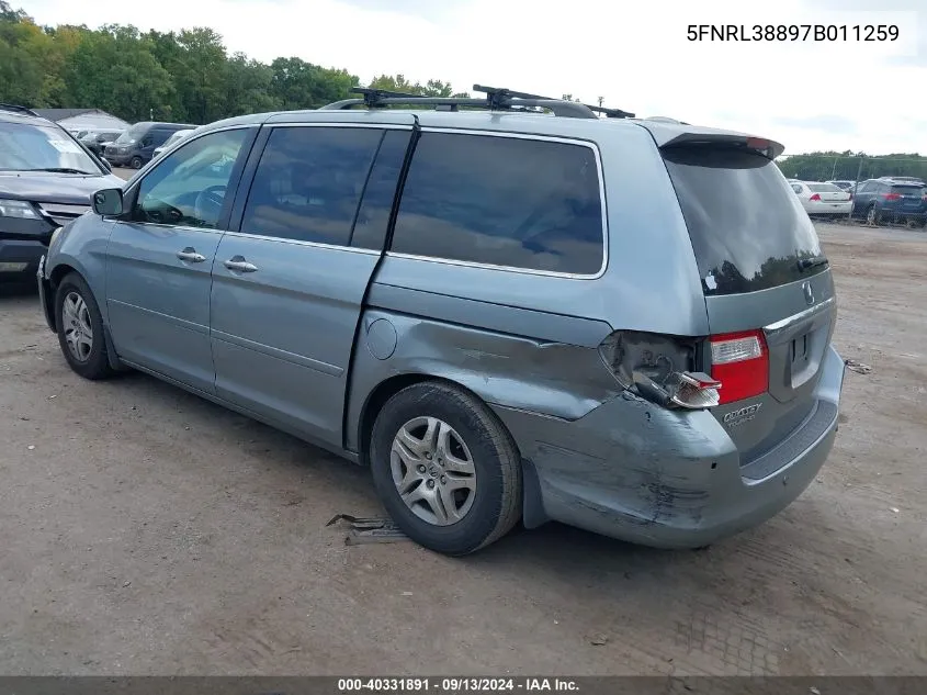 2007 Honda Odyssey Touring VIN: 5FNRL38897B011259 Lot: 40331891