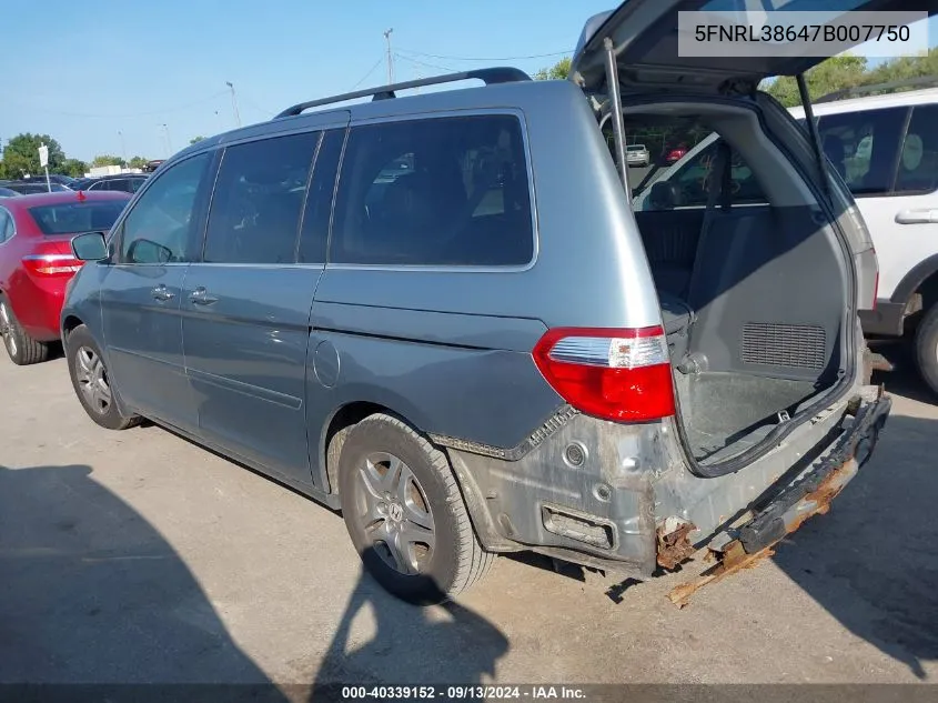 2007 Honda Odyssey Exl VIN: 5FNRL38647B007750 Lot: 40339152