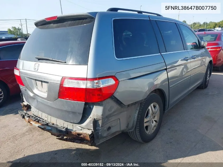 2007 Honda Odyssey Exl VIN: 5FNRL38647B007750 Lot: 40339152