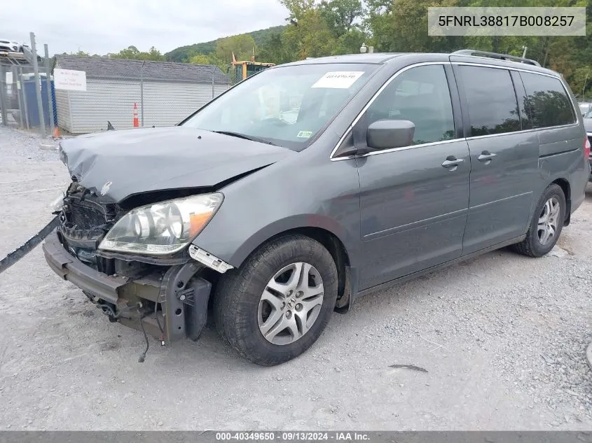 2007 Honda Odyssey Touring VIN: 5FNRL38817B008257 Lot: 40349650