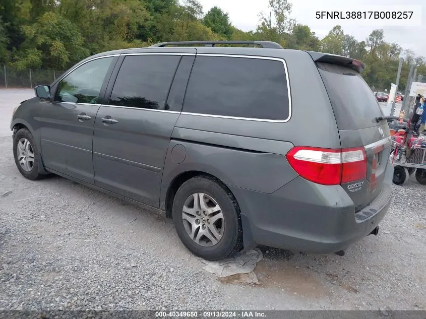 2007 Honda Odyssey Touring VIN: 5FNRL38817B008257 Lot: 40349650