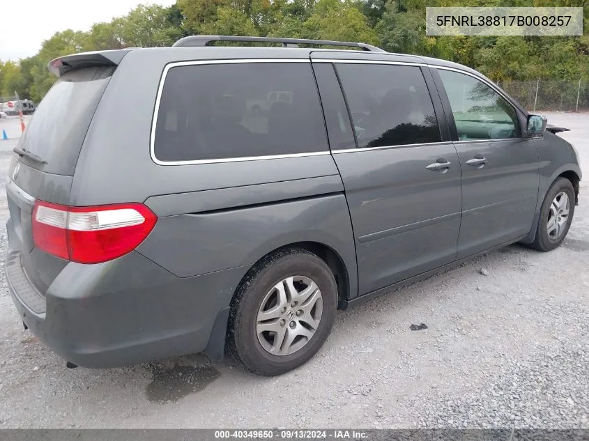 2007 Honda Odyssey Touring VIN: 5FNRL38817B008257 Lot: 40349650