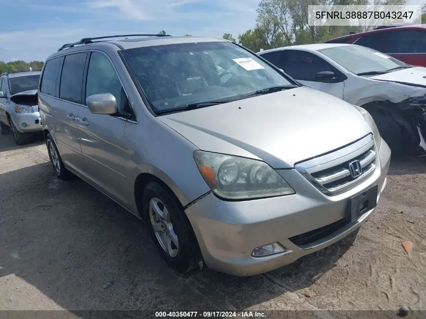 2007 Honda Odyssey Touring VIN: 5FNRL38887B043247 Lot: 40350477