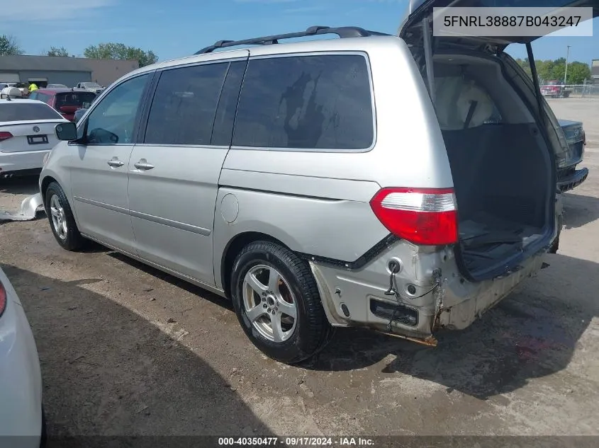 2007 Honda Odyssey Touring VIN: 5FNRL38887B043247 Lot: 40350477