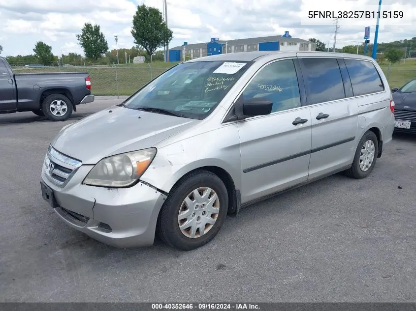 2007 Honda Odyssey Lx VIN: 5FNRL38257B115159 Lot: 40352646