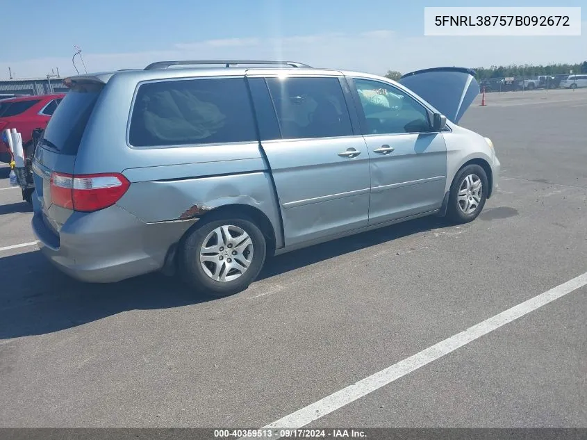 2007 Honda Odyssey Ex-L VIN: 5FNRL38757B092672 Lot: 40359513