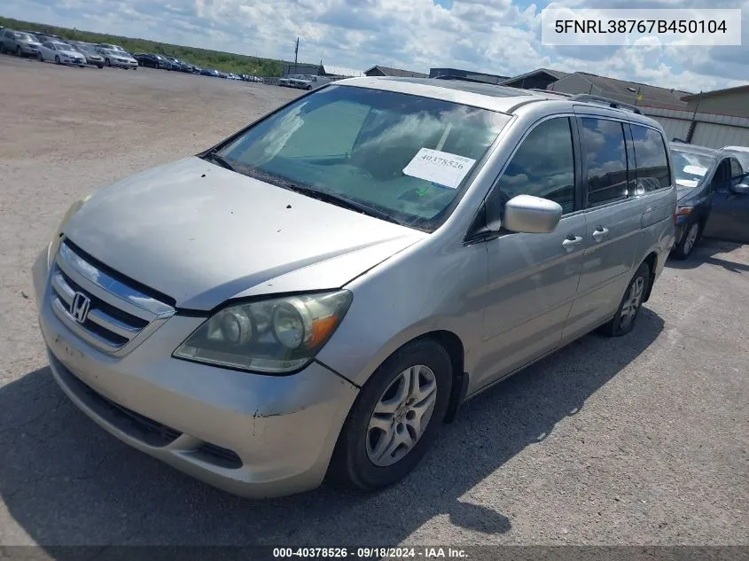 2007 Honda Odyssey Ex-L VIN: 5FNRL38767B450104 Lot: 40378526