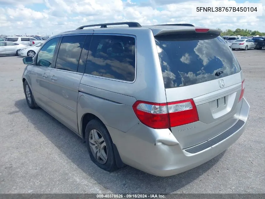 2007 Honda Odyssey Ex-L VIN: 5FNRL38767B450104 Lot: 40378526