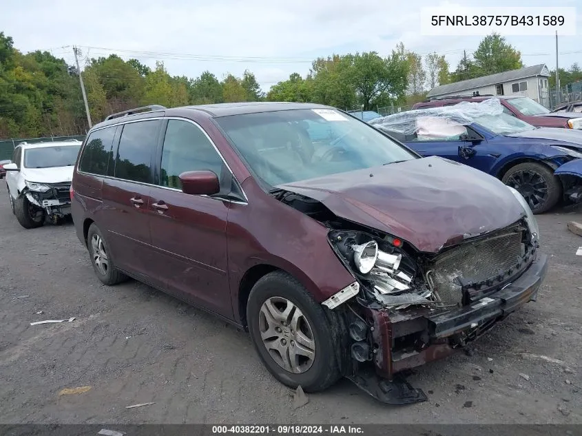 2007 Honda Odyssey Ex-L VIN: 5FNRL38757B431589 Lot: 40382201