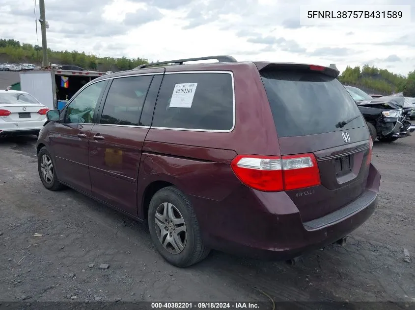 2007 Honda Odyssey Ex-L VIN: 5FNRL38757B431589 Lot: 40382201