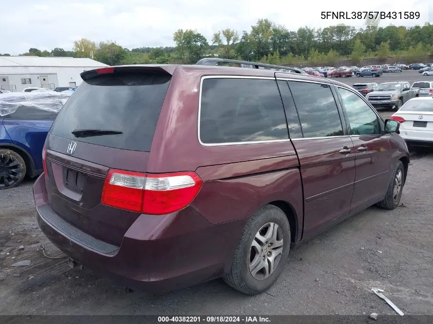 2007 Honda Odyssey Ex-L VIN: 5FNRL38757B431589 Lot: 40382201