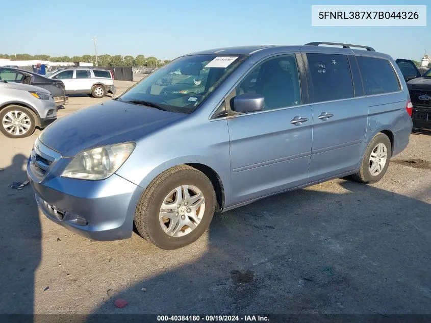 2007 Honda Odyssey Ex-L VIN: 5FNRL387X7B044326 Lot: 40384180