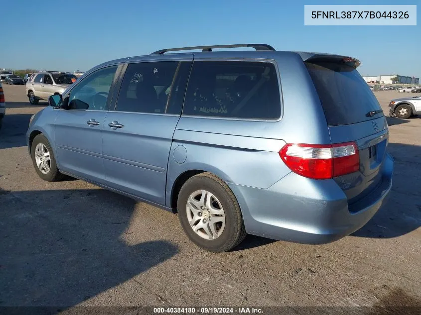 2007 Honda Odyssey Ex-L VIN: 5FNRL387X7B044326 Lot: 40384180