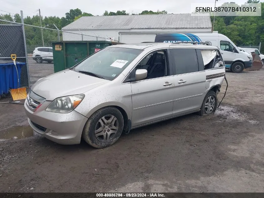 2007 Honda Odyssey Ex-L VIN: 5FNRL38707B410312 Lot: 40386704