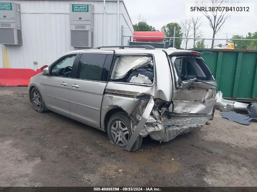 2007 Honda Odyssey Ex-L VIN: 5FNRL38707B410312 Lot: 40386704