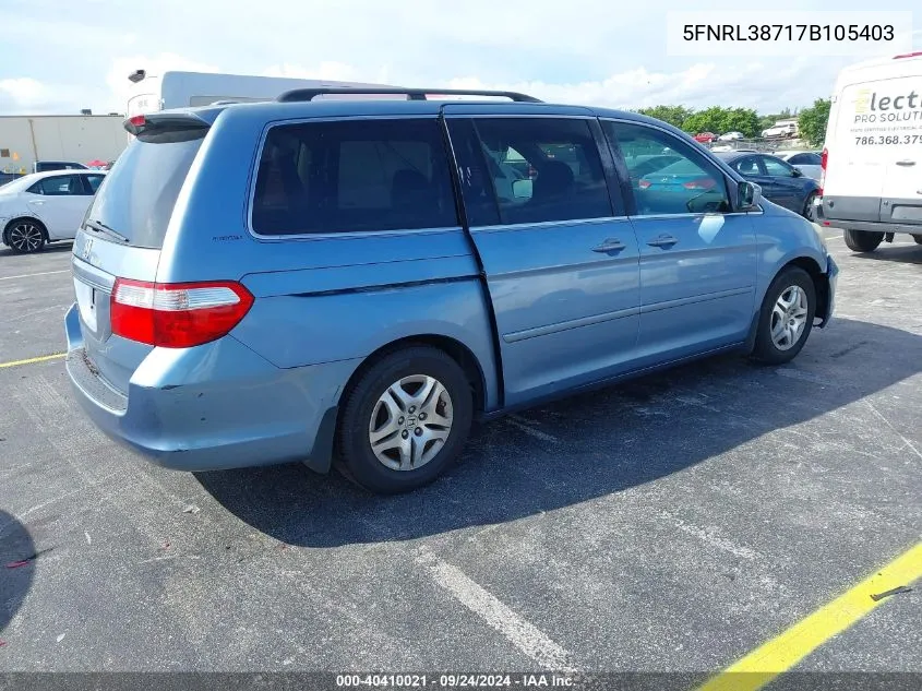 2007 Honda Odyssey Ex-L VIN: 5FNRL38717B105403 Lot: 40552469