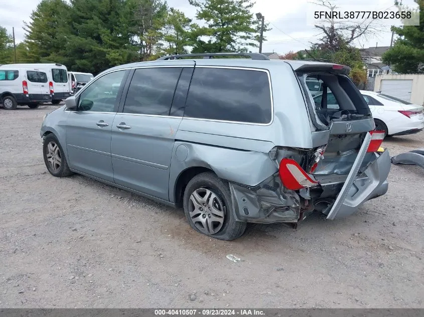 2007 Honda Odyssey Ex-L VIN: 5FNRL38777B023658 Lot: 40410507