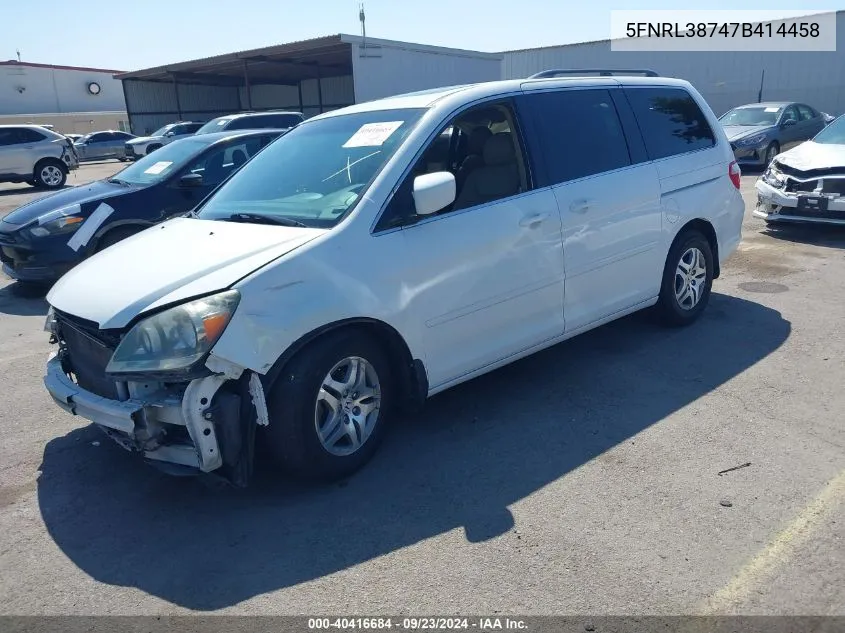 2007 Honda Odyssey Exl VIN: 5FNRL38747B414458 Lot: 40416684