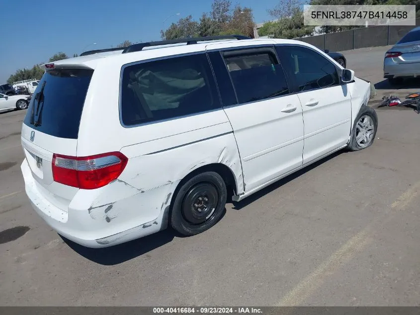 2007 Honda Odyssey Exl VIN: 5FNRL38747B414458 Lot: 40416684