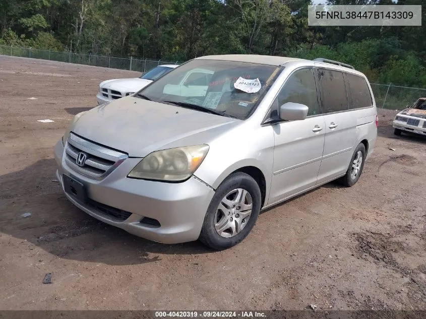 2007 Honda Odyssey Ex VIN: 5FNRL38447B143309 Lot: 40420319