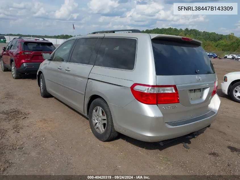 2007 Honda Odyssey Ex VIN: 5FNRL38447B143309 Lot: 40420319