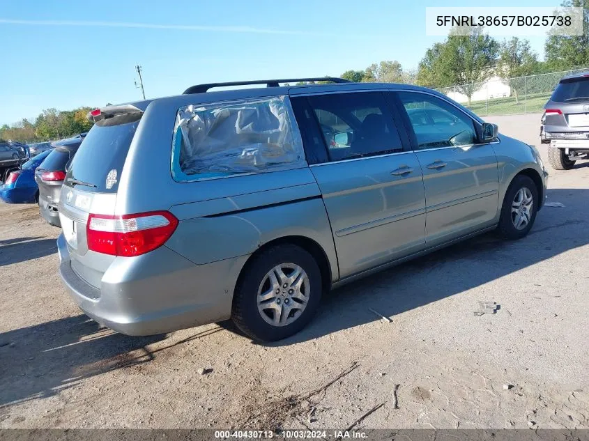 2007 Honda Odyssey Ex-L VIN: 5FNRL38657B025738 Lot: 40430713