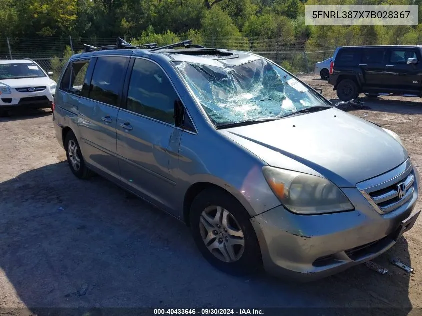 2007 Honda Odyssey Ex-L VIN: 5FNRL387X7B028367 Lot: 40433646