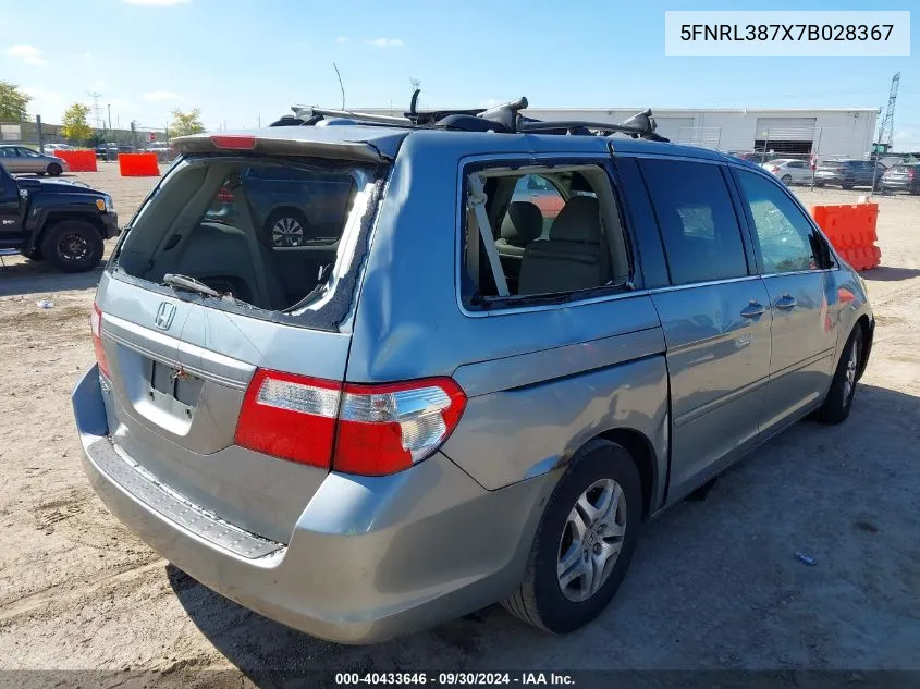 2007 Honda Odyssey Ex-L VIN: 5FNRL387X7B028367 Lot: 40433646