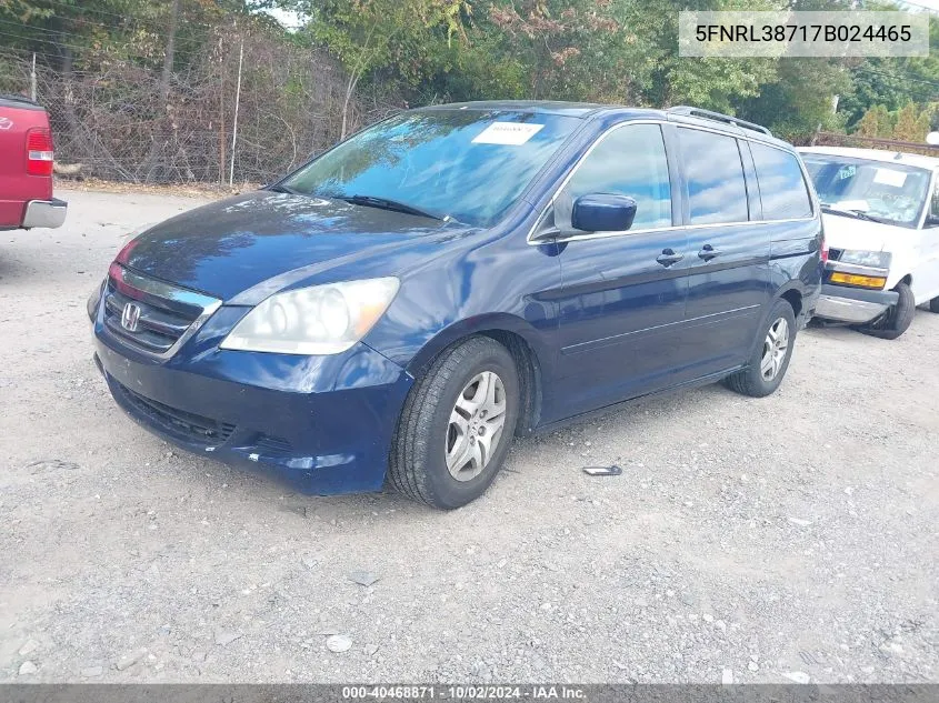 2007 Honda Odyssey Ex-L VIN: 5FNRL38717B024465 Lot: 40468871