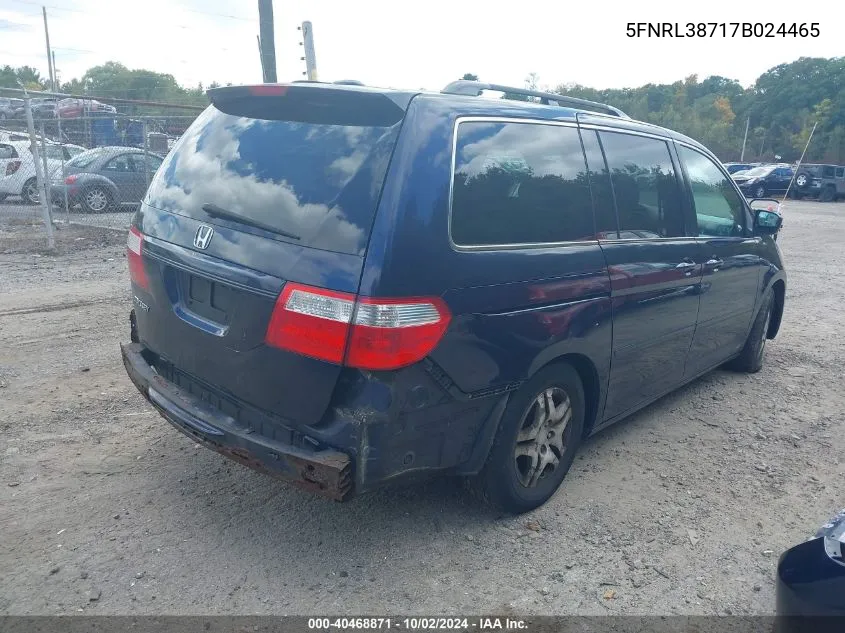 2007 Honda Odyssey Ex-L VIN: 5FNRL38717B024465 Lot: 40468871