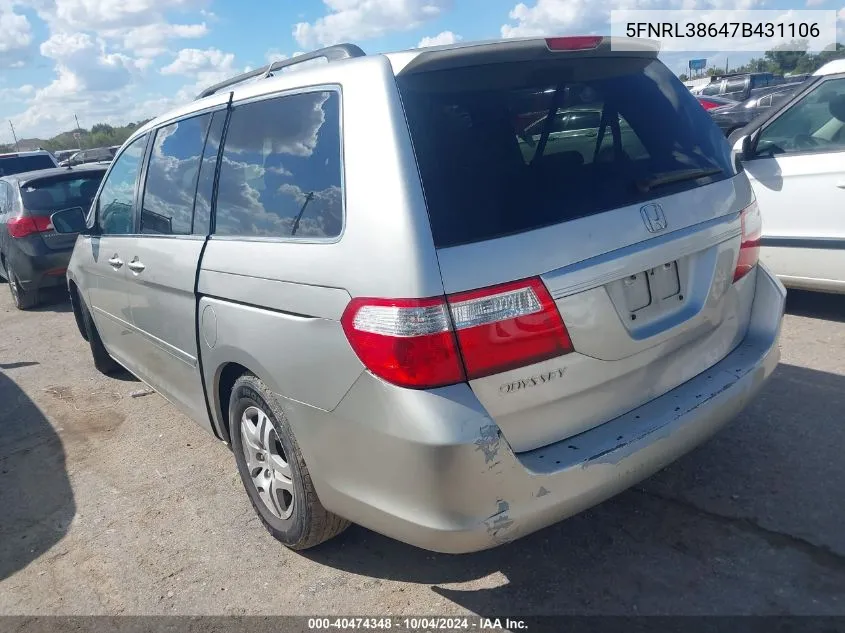 2007 Honda Odyssey Ex-L VIN: 5FNRL38647B431106 Lot: 40474348