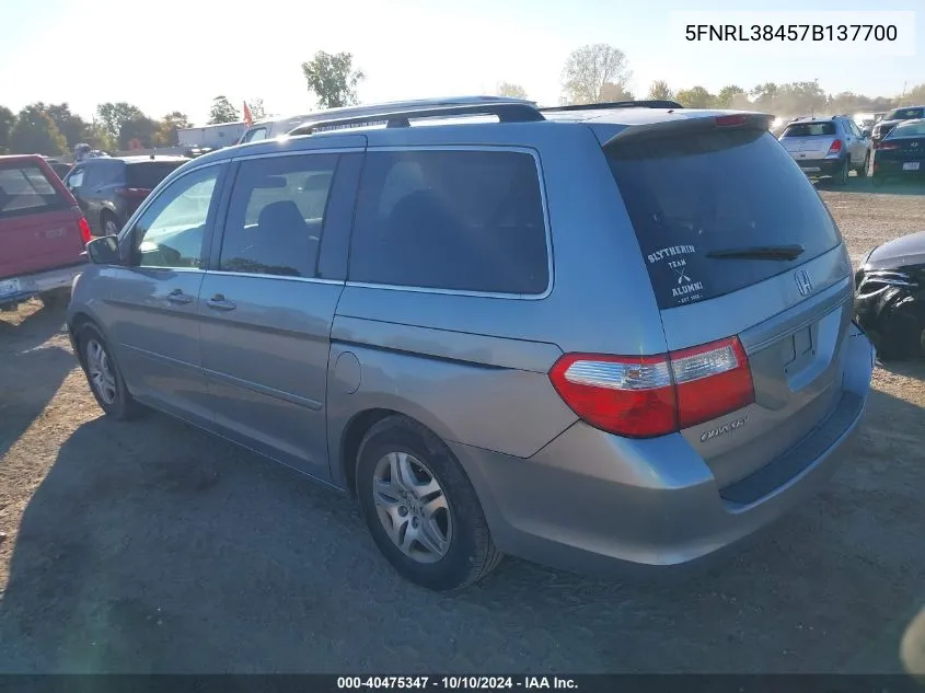 2007 Honda Odyssey Ex VIN: 5FNRL38457B137700 Lot: 40475347